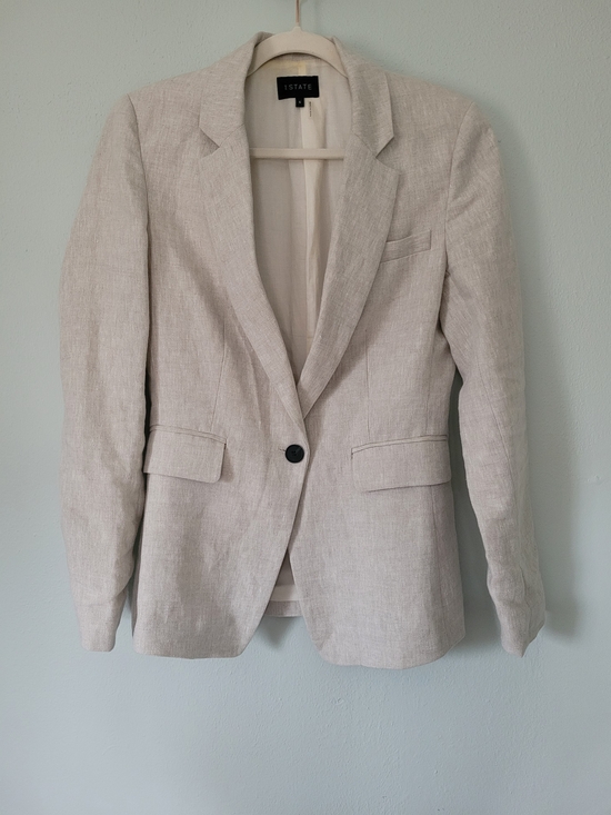 1. State Jackets & Blazers - Women's Beige Linen Blend Single-Button Blazer - 1. State - Size 6